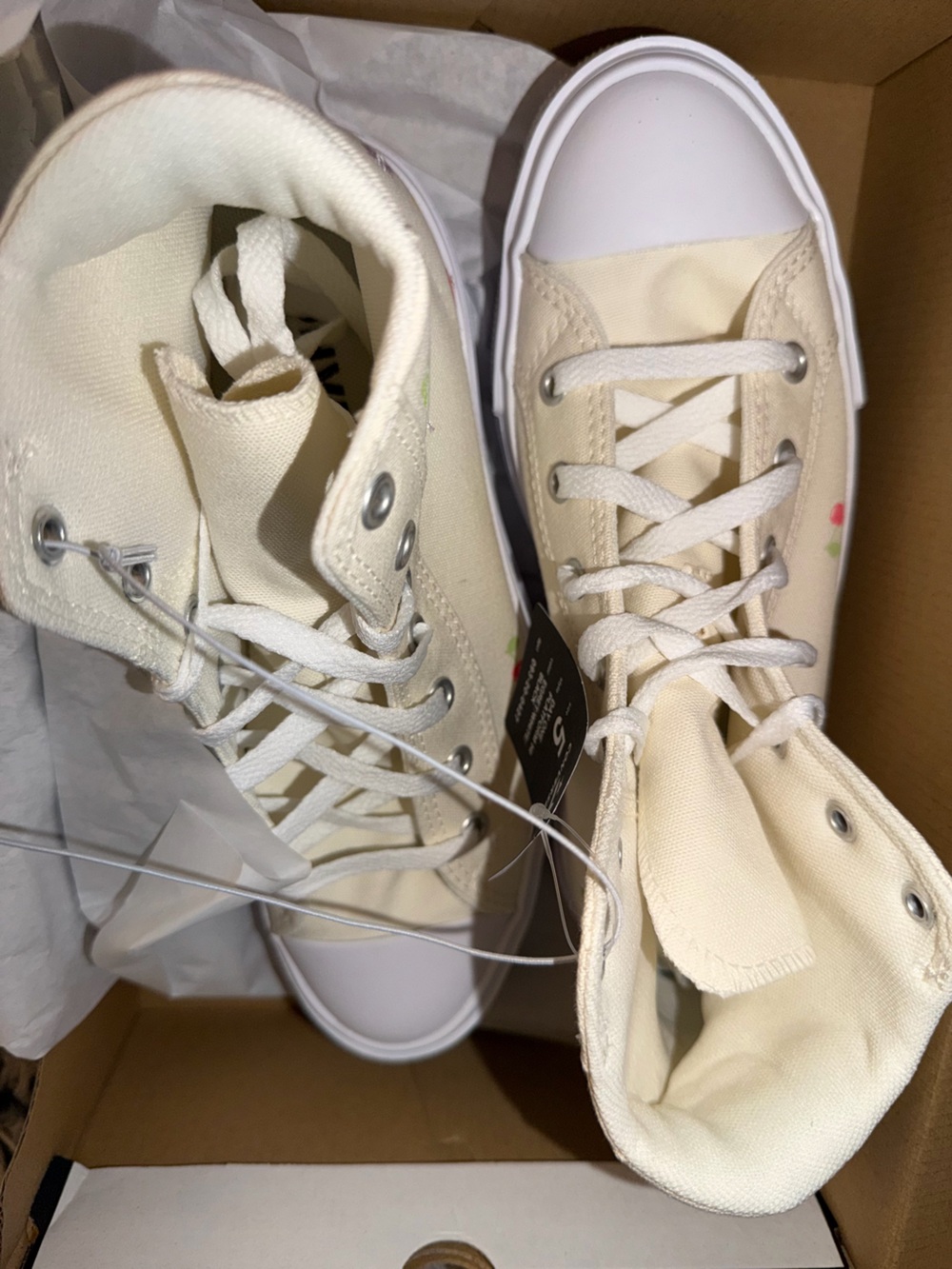 Converse Kids High-Top Sneakers in Cream with White Toe